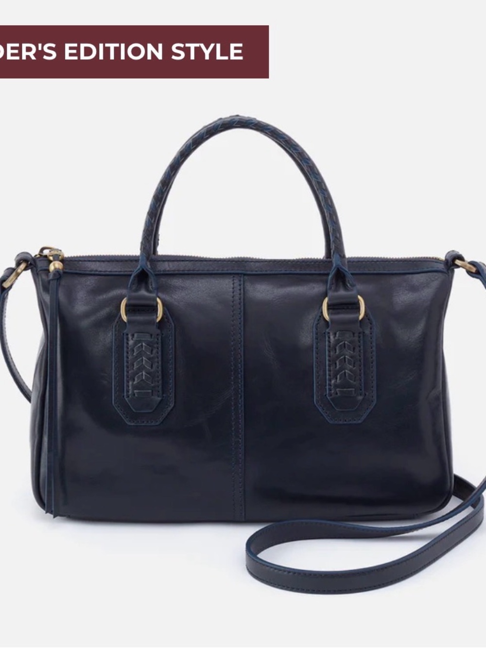 HOBO Navy Leather Crossbody Satchel with Braided Handles